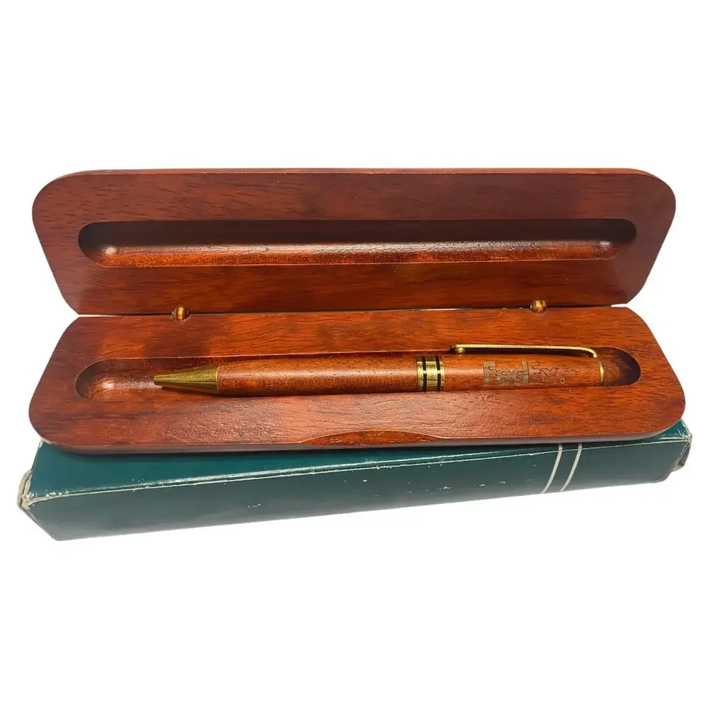FedEx Appreciation Rosewood Ball Point Pen in Wood Box Vintage MIB - A468